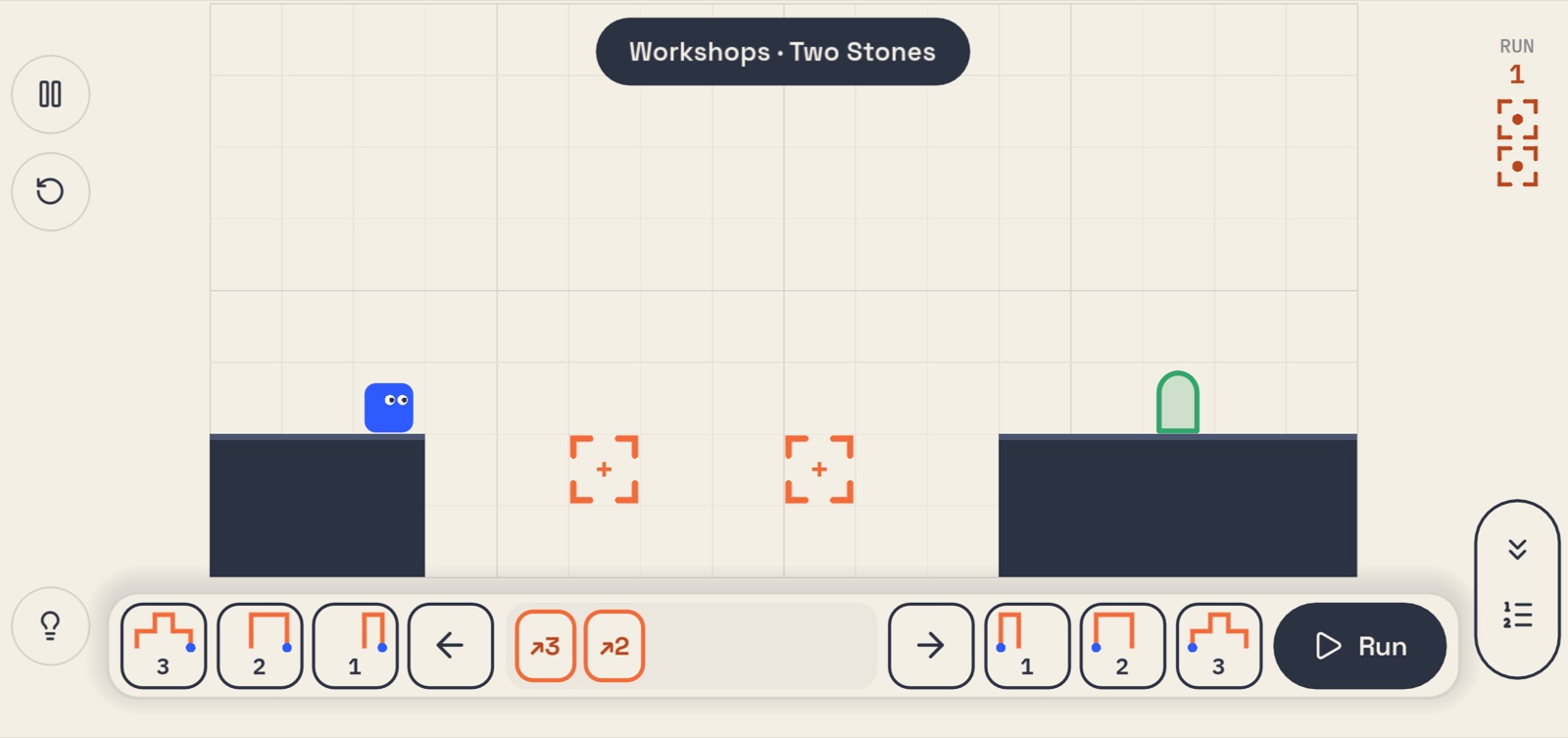 The Two Stones room with two calls over a pit and a program of jumps lined up